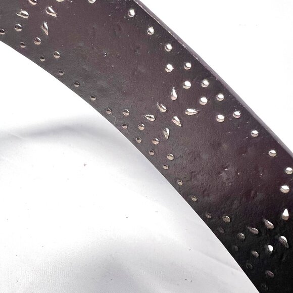 Brown Bonded Leather Women's Studded Embroidered Flowers-Silver Buckle-Size Lg - Picture 11 of 12